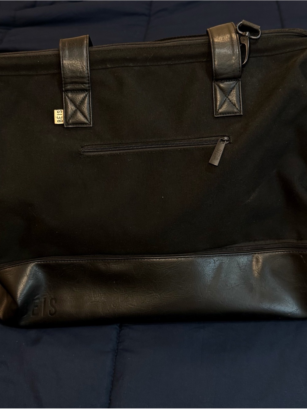 BEIS Black Canvas & Leather Duffel Bag